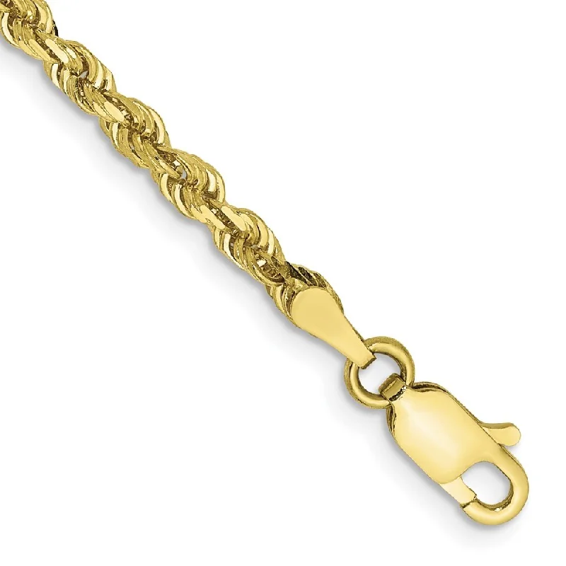 10k Yellow Gold 3mm Diamond-Cut Quadruple Rope Chain Bracelet, 7"