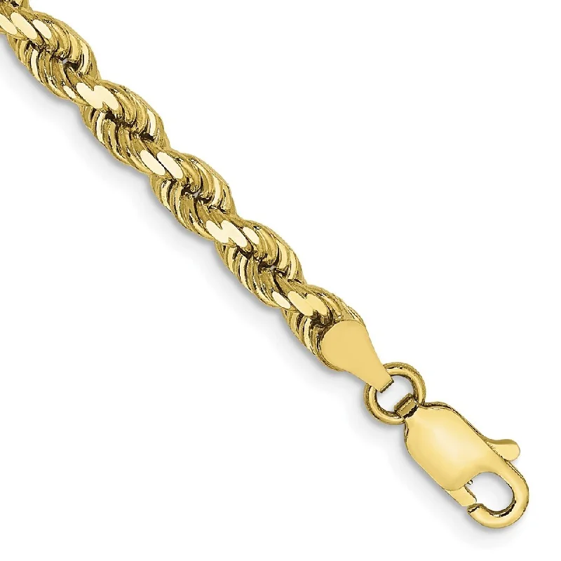 10k Yellow Gold 4mm Diamond-cut Rope Chain Bracelet, 7"