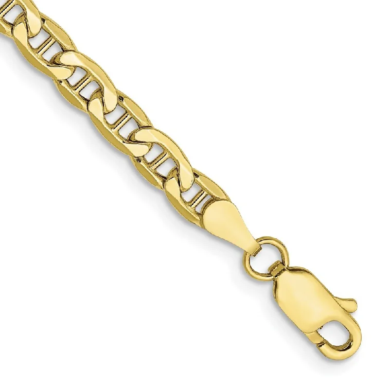 10k Yellow Gold 4mm Semi-Solid Anchor Chain Bracelet, 7"