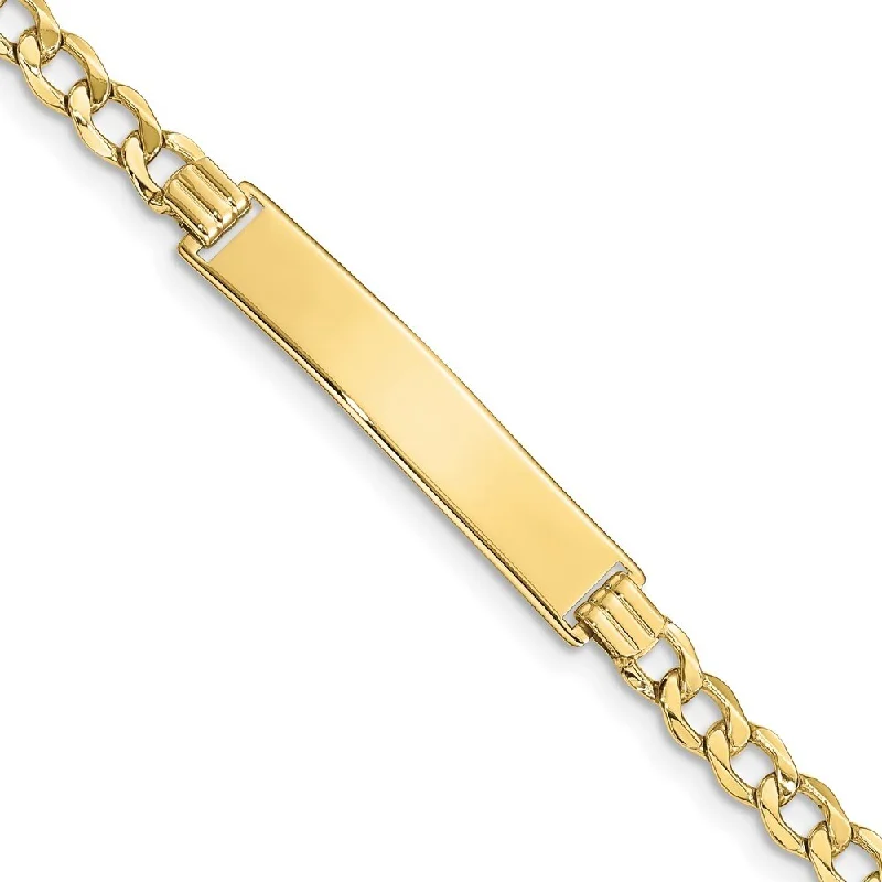 10k Yellow Gold Semi-solid Curb Link ID Bracelet, 7" (W-6.63mm)