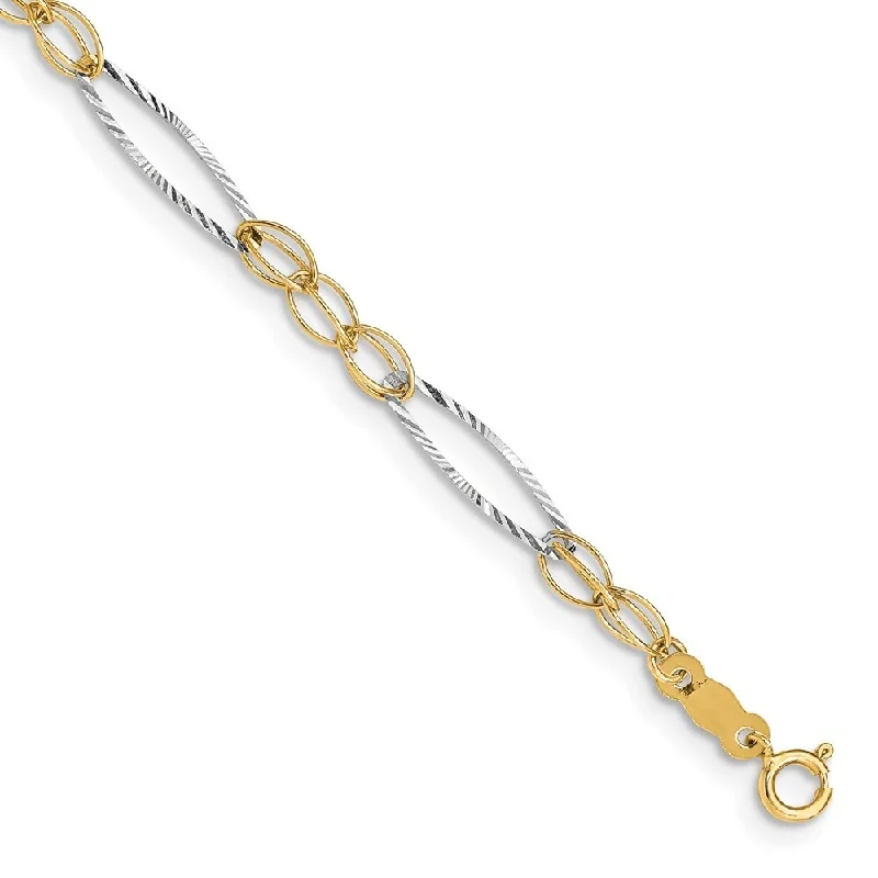 14k Two-tone 4mm Oval Design Bracelet, 7.25"