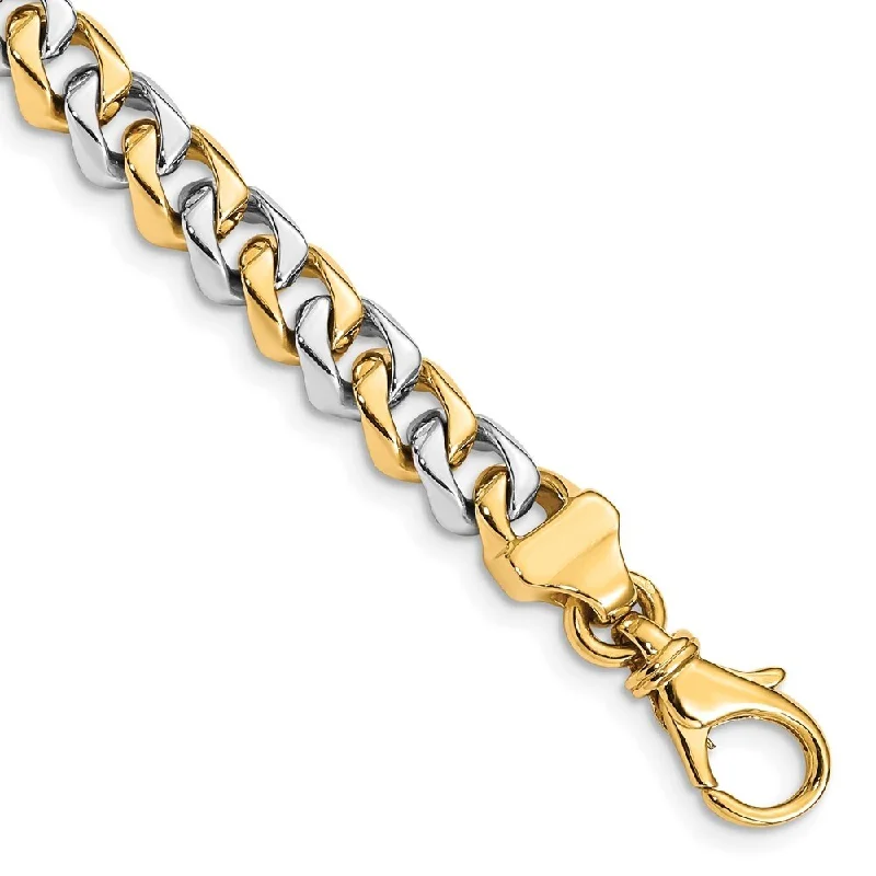 14k Two-tone 6.85mm Polished Fancy Link Chain Bracelet, 9"