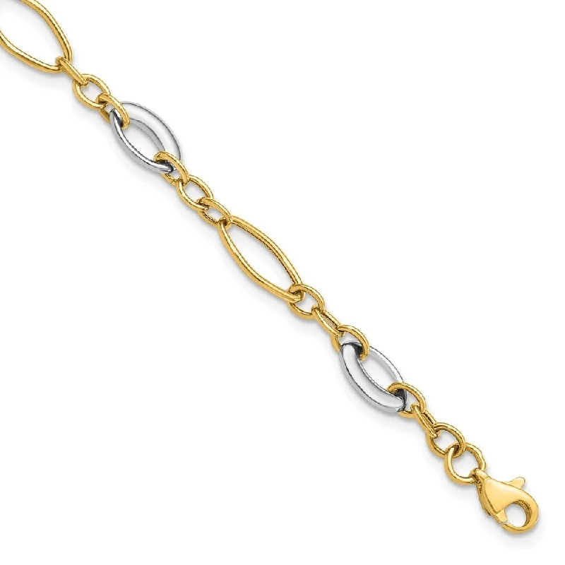 14k Two-tone 6mm Polished Fancy Link Bracelet, 7.25"