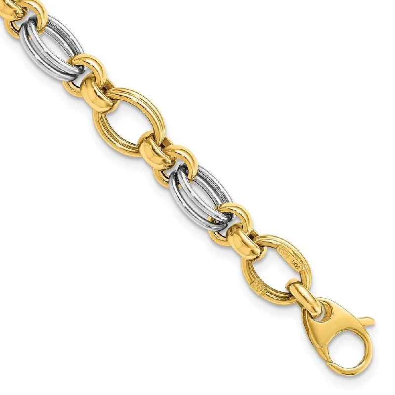 14k Two-tone 7.7mm Polished Fancy Link Bracelet, 7.5"