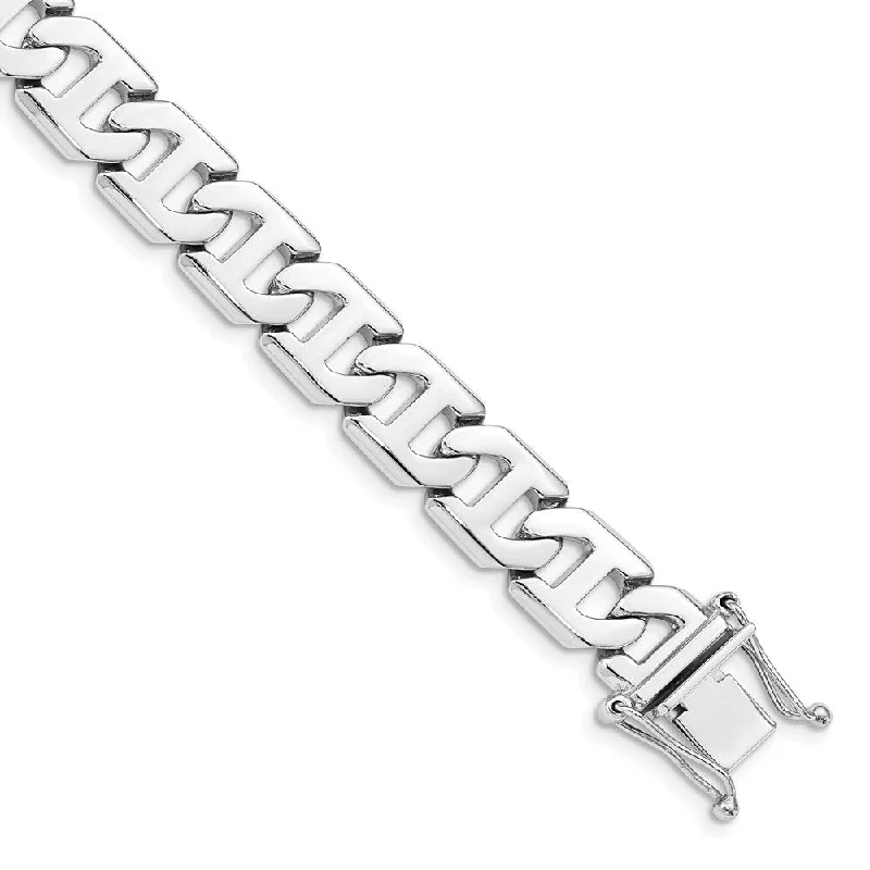 14k White Gold 10.2mm Hand-polished Fancy Link Bracelet, 8"