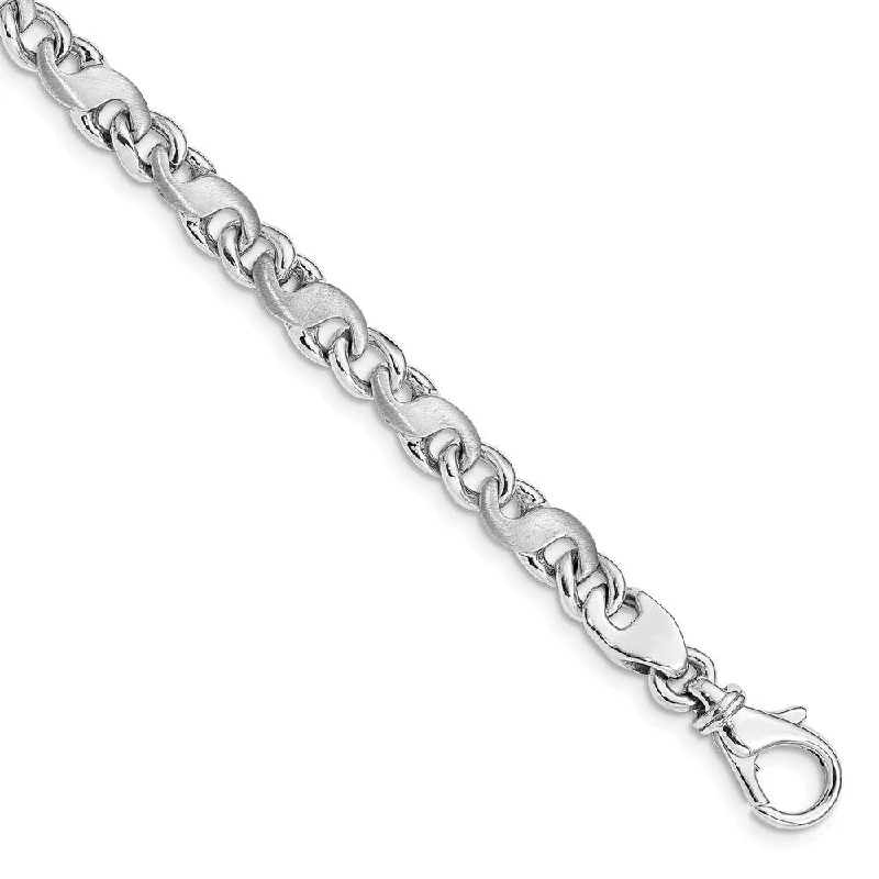 14k White Gold 5.4mm Hand-polished and Satin Link Bracelet, 7"