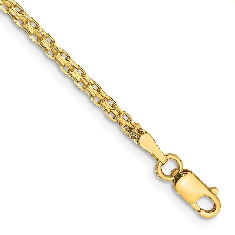 14k Yellow Gold 1.8mm Lightweight Flat Bismark Chain Bracelet, 7"