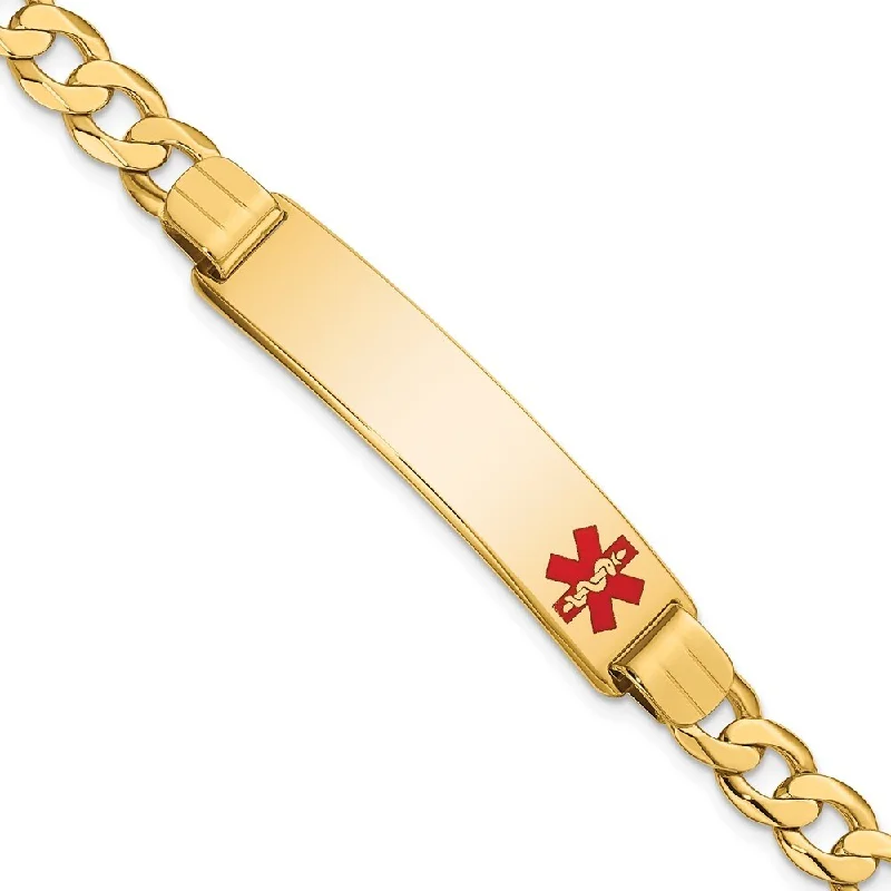 14k Yellow Gold 10.5mm Medical Red Enamel Curb Link ID Bracelet, 7"