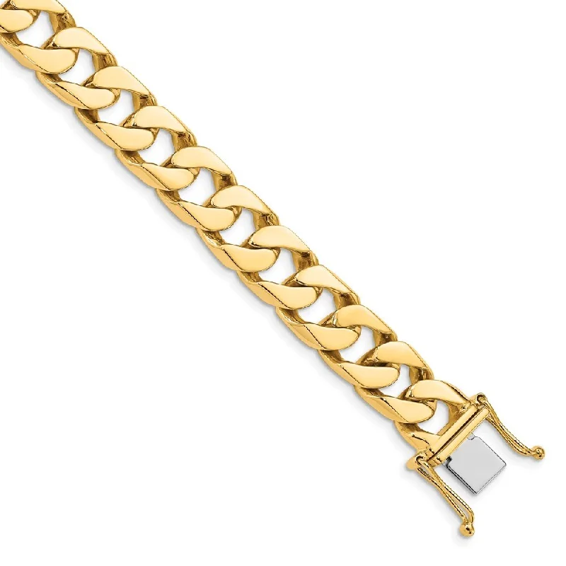 14k Yellow Gold 10.6mm Hand-polished Flat Beveled Curb Link Bracelet, 8"