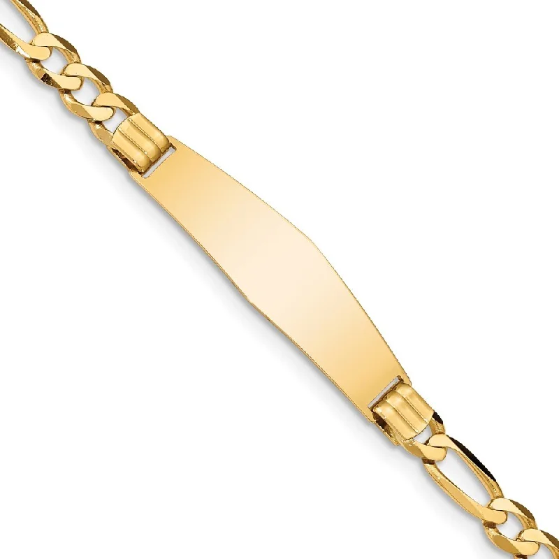 14k Yellow Gold 10mm Figaro Soft Diamond Shape ID Bracelet, 7"