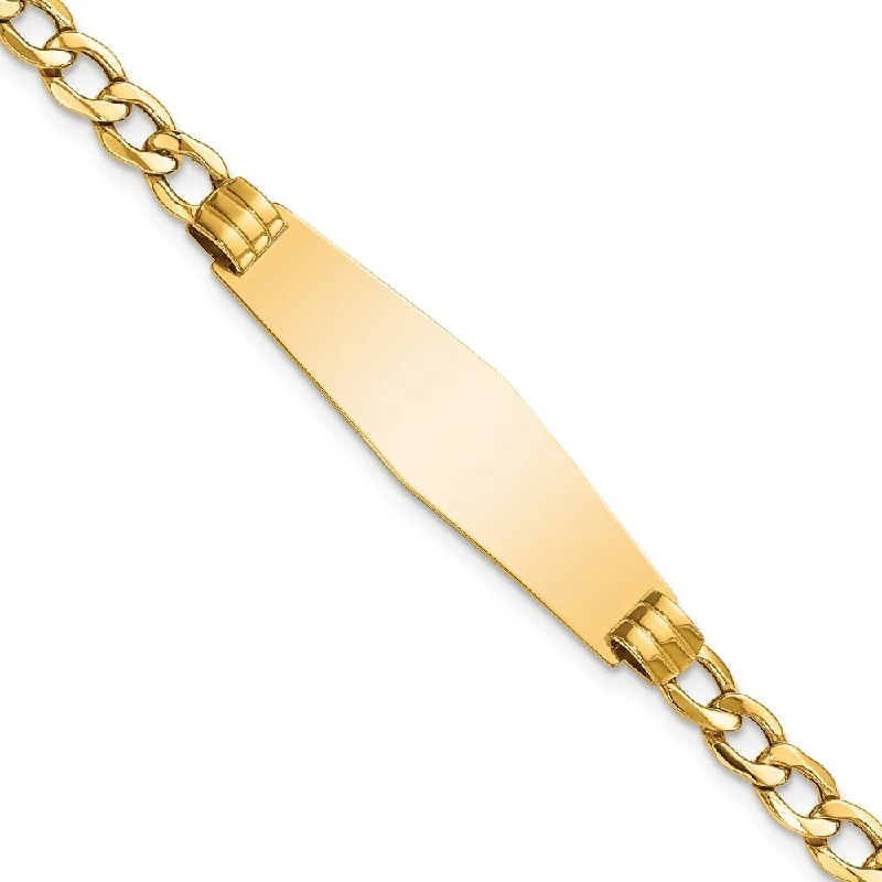 14k Yellow Gold 10mm Polished Semi-Solid Soft Diamond Shape Cuban ID Bracelet, 7"