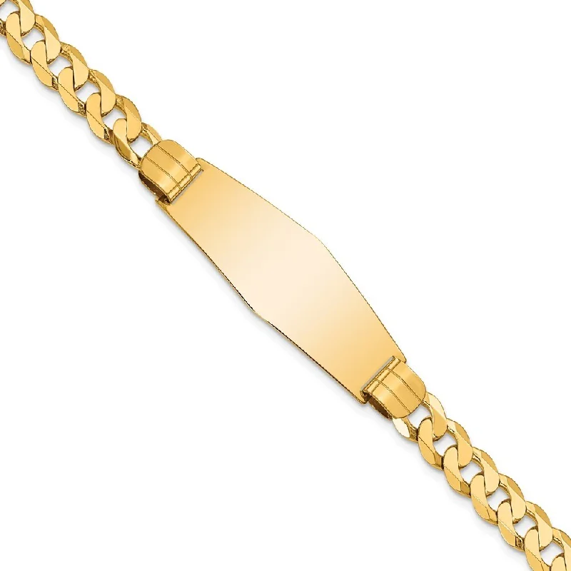 14k Yellow Gold 14mm Curb Link Soft Diamond Shape ID Bracelet, 7"