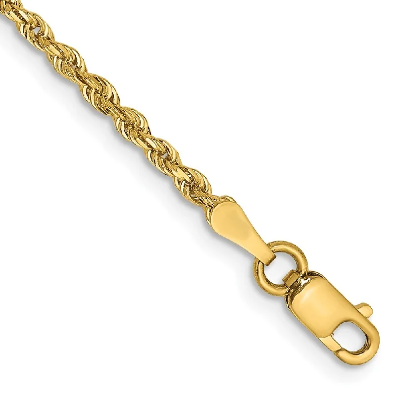 14k Yellow Gold 2.00mm Diamond-Cut Quadruple Rope Chain Bracelet, 7"