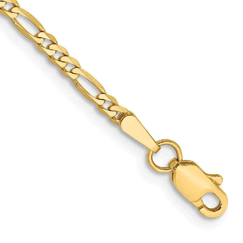 14k Yellow Gold 2.25mm Flat Figaro Chain Bracelet Anklet, 10"