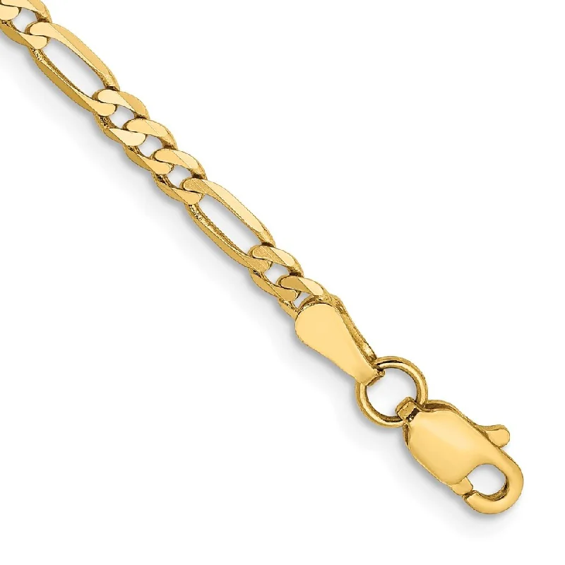 14k Yellow Gold 2.75mm Flat Figaro Chain Bracelet, 7"