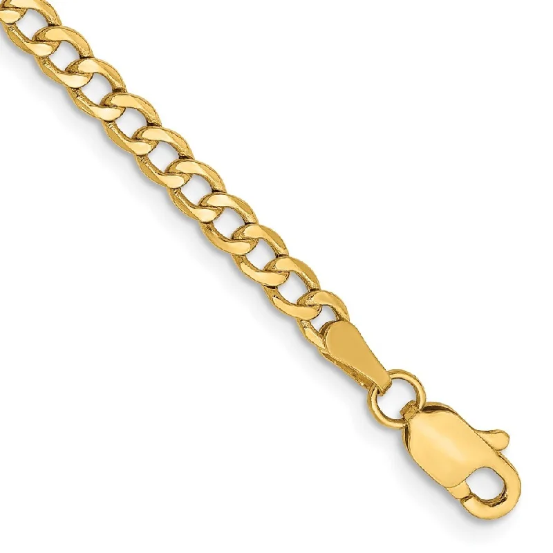 14k Yellow Gold 2.85mm Semi-Solid Curb Chain Bracelet, 8"