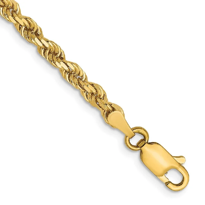 14k Yellow Gold 3mm Diamond-Cut Rope Chain Bracelet, 7"