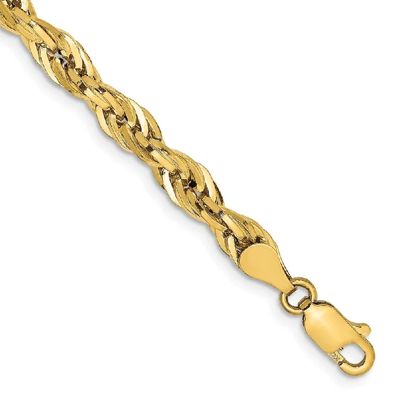 14k Yellow Gold 4.75mm Semi-Solid Rope Chain Bracelet, 7"