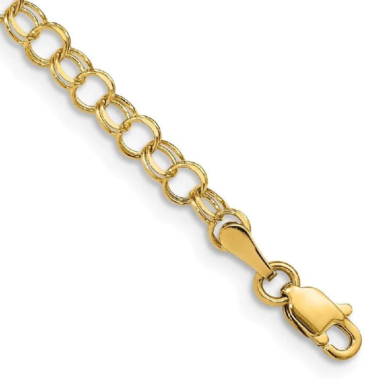 14k Yellow Gold 4mm Solid Double Link Charm Bracelet, 7"