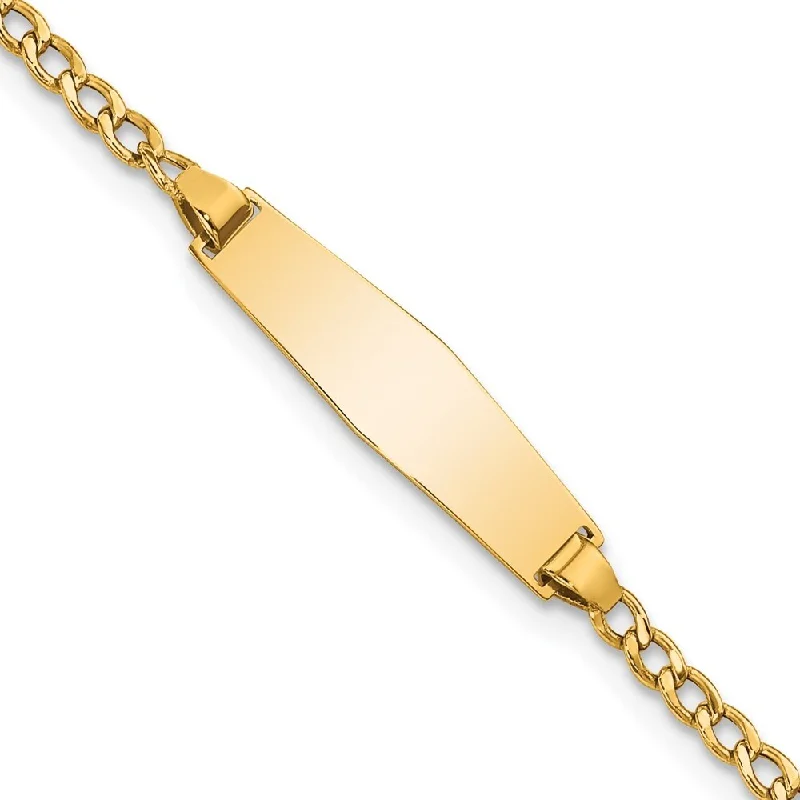 14k Yellow Gold 5.5mm Semi-solid Soft Diamond Shape Cuban ID Bracelet, 6"