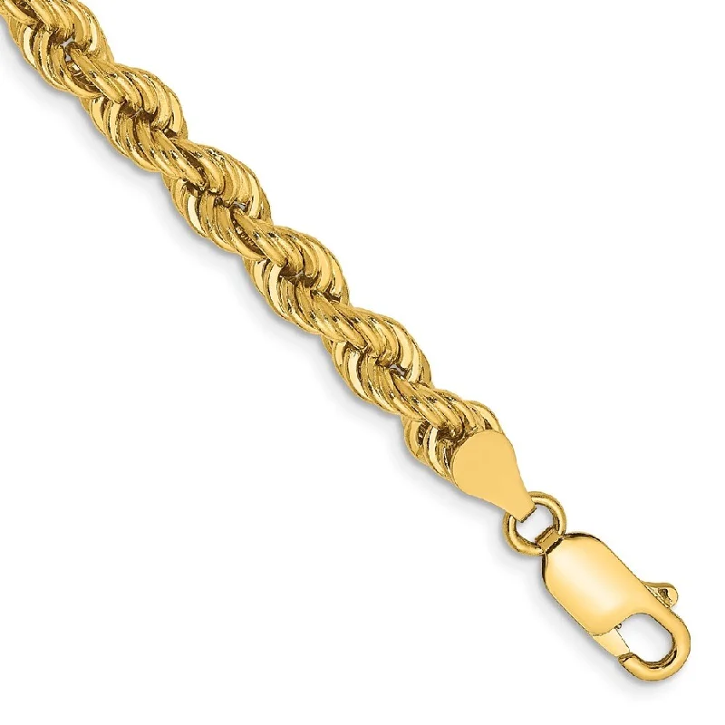 14k Yellow Gold 5mm Regular Rope Chain Bracelet, 7"