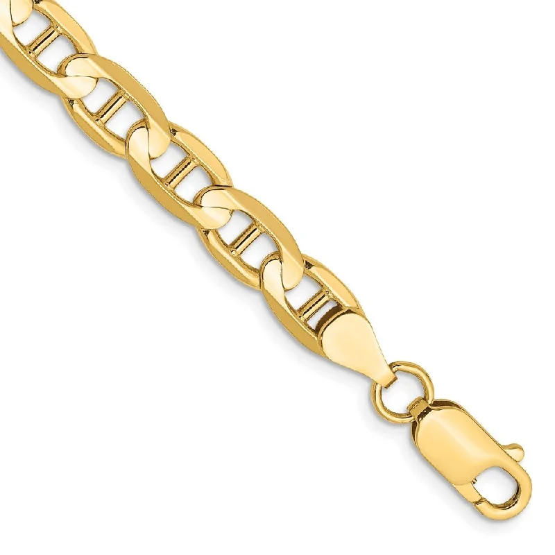 14k Yellow Gold 6.25mm Concave Anchor Chain Bracelet, 7"