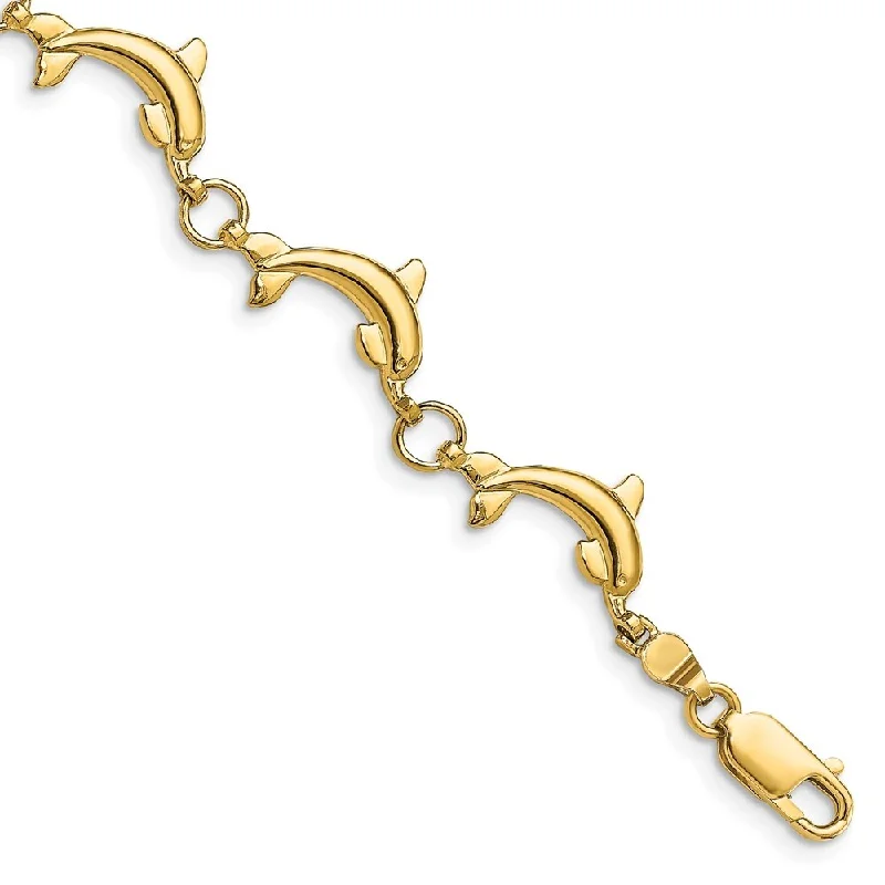 14k Yellow Gold 6.34mm Polished Dolphin Bracelet, 7.5"