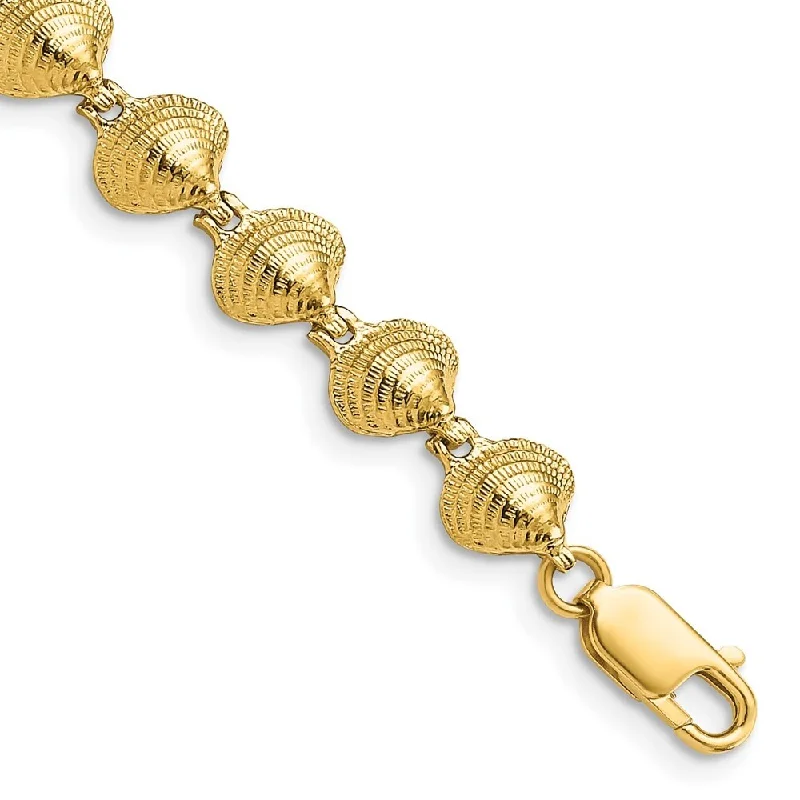 14k Yellow Gold 6.84mm Clam Shell Bracelet, 7"