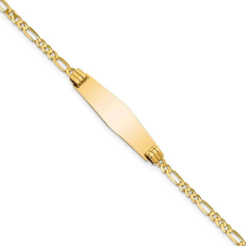 14k Yellow Gold 7.3mm Soft Diamond Shape Figaro ID Bracelet, 7"