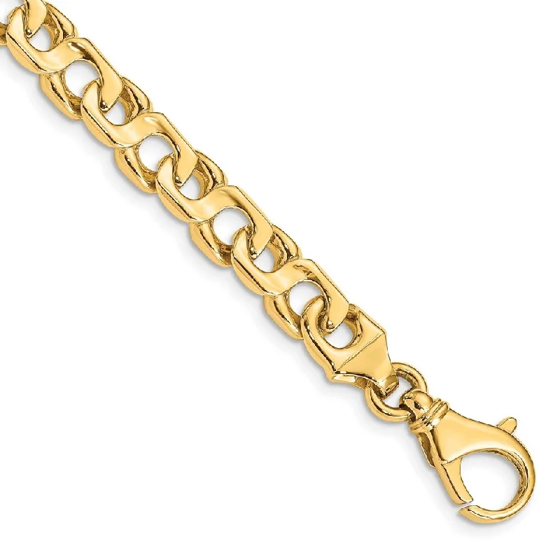 14k Yellow Gold 7.4mm Hand-polished Fancy Link Bracelet, 8"