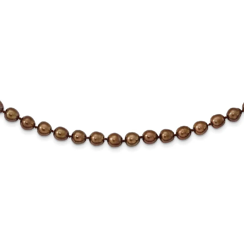 14k Yellow Gold 7-8mm Coffee Brown Rice Freshwater Cultured Pearl Bracelet, 7.25"