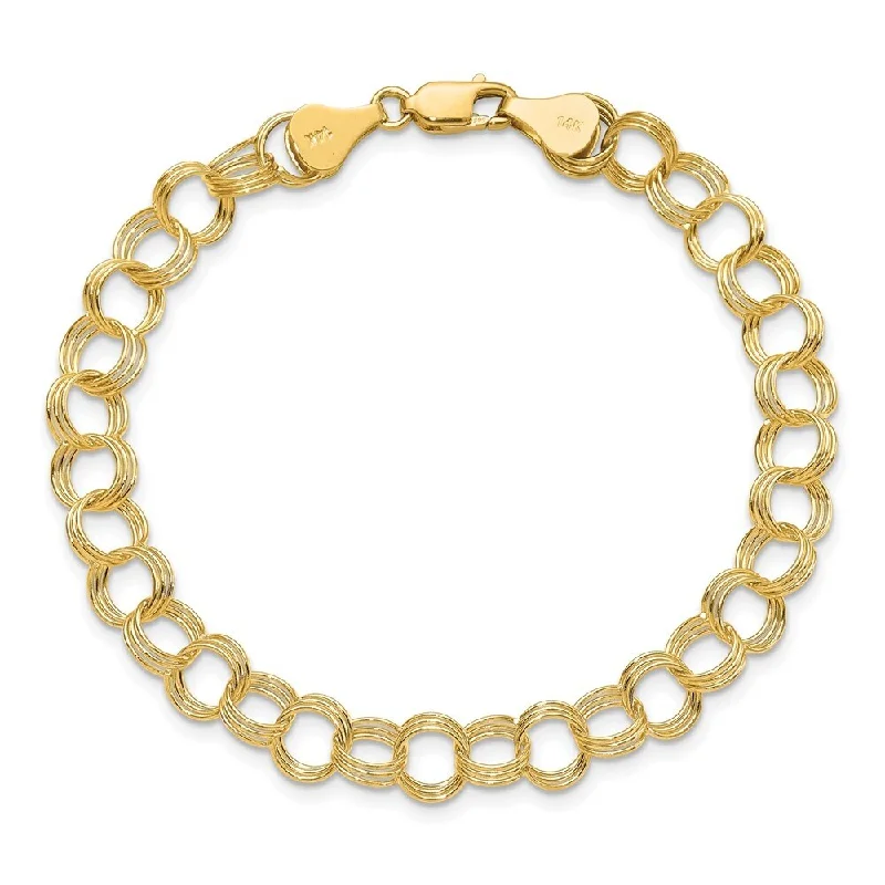 14k Yellow Gold 7mm Solid Triple Link Charm Bracelet, 7"