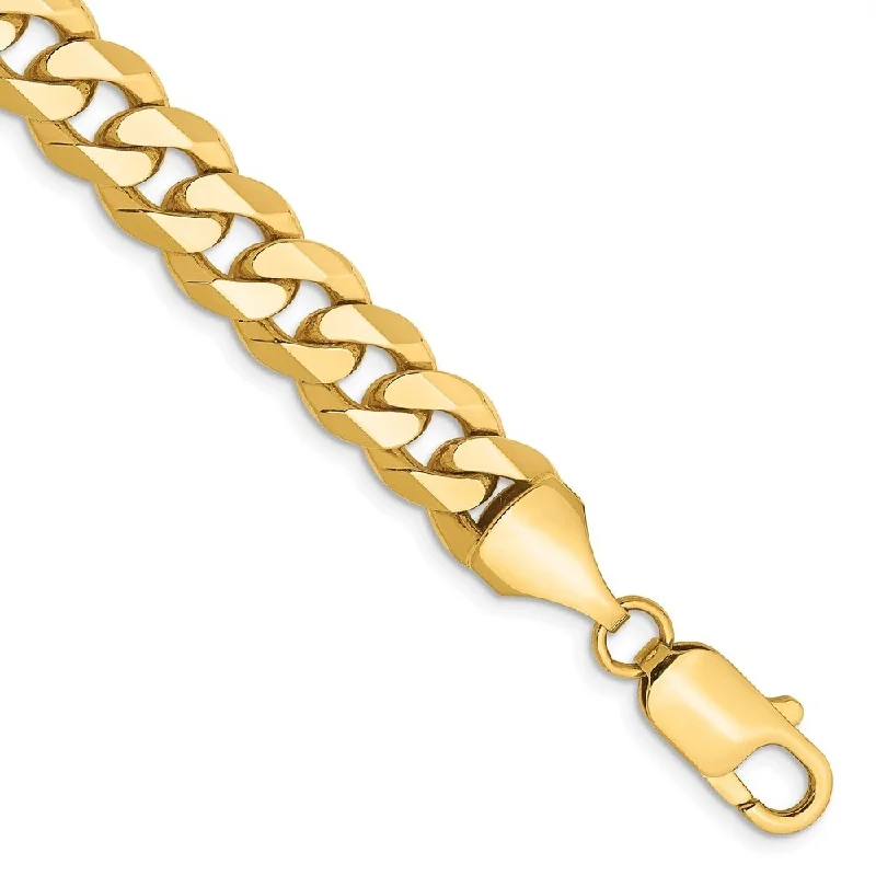 14k Yellow Gold 8.5mm Flat Beveled Curb Chain Bracelet, 8"