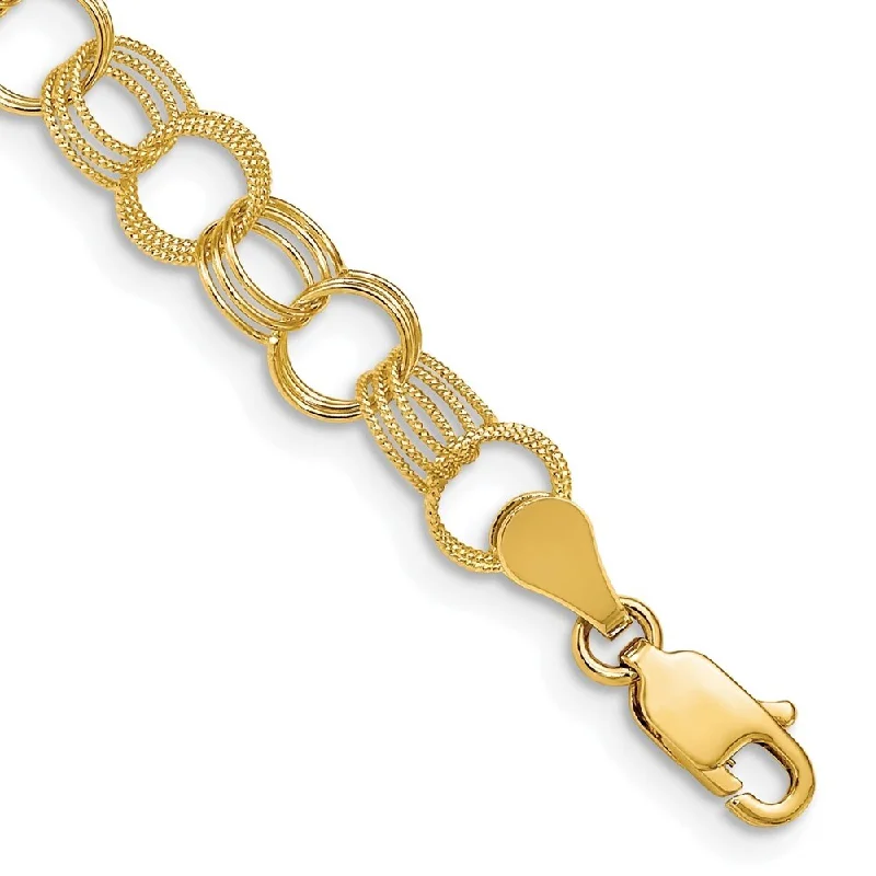 14k Yellow Gold 8mm Solid Triple Link Charm Bracelet, 7"