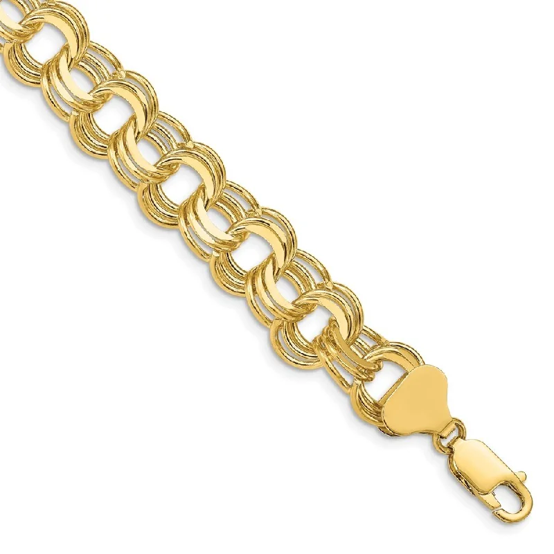 14k Yellow Gold 8mm Triple Link Charm Bracelet, 7"