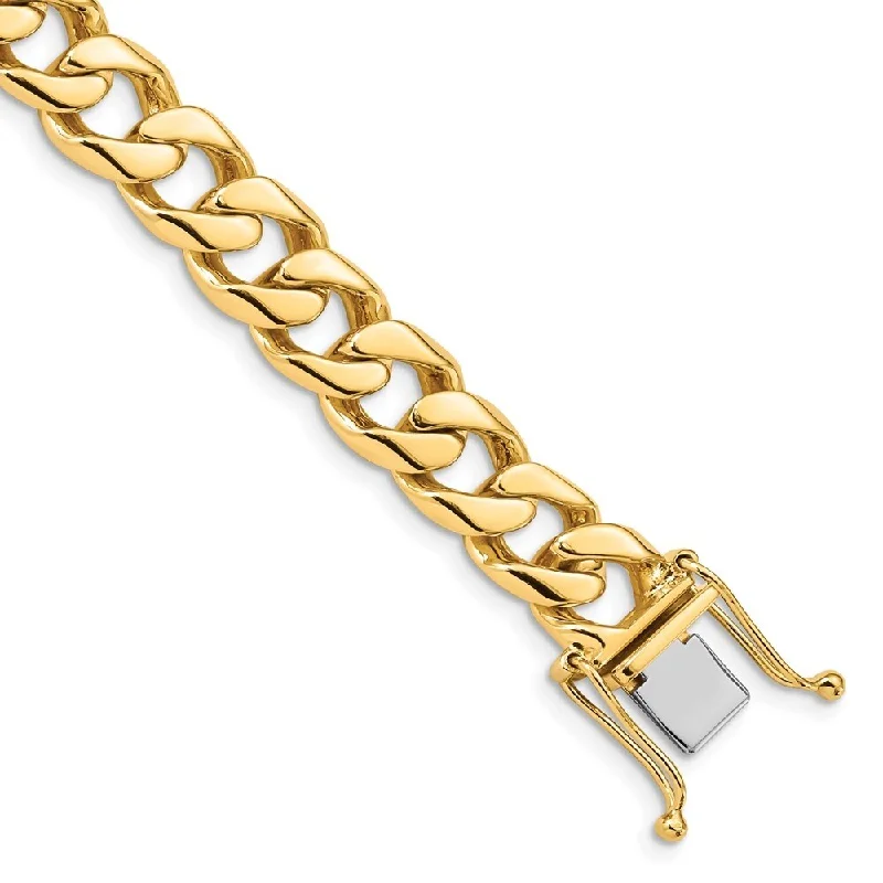 14k Yellow Gold 9.7mm Hand-polished Flat Beveled Curb Chain Bracelet, 8"