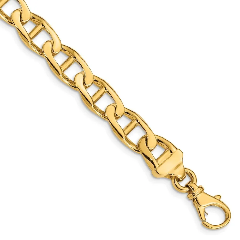 14k Yellow Gold 9mm Hand-polished Anchor Link Bracelet, 8"