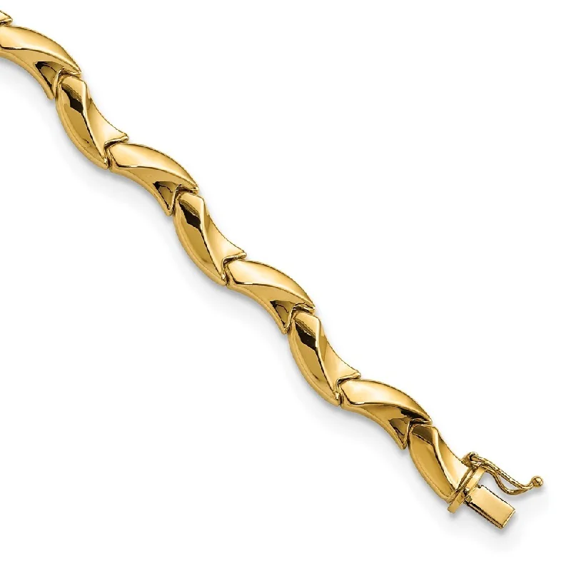 14k Yellow Gold Fancy Wavy Link Bracelet, 7.5" (W-7.25mm)