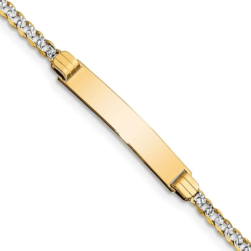 14k Yellow Gold w/Rhodium 5mm Children's Pav‚ Curb Link ID Bracelet, 6"