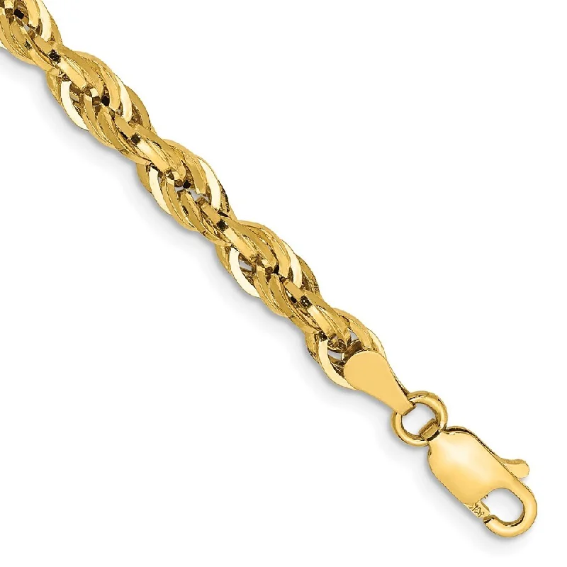 14k Yellow Goldy 4.25mm Semi-Solid Rope Chain Bracelet, 7"