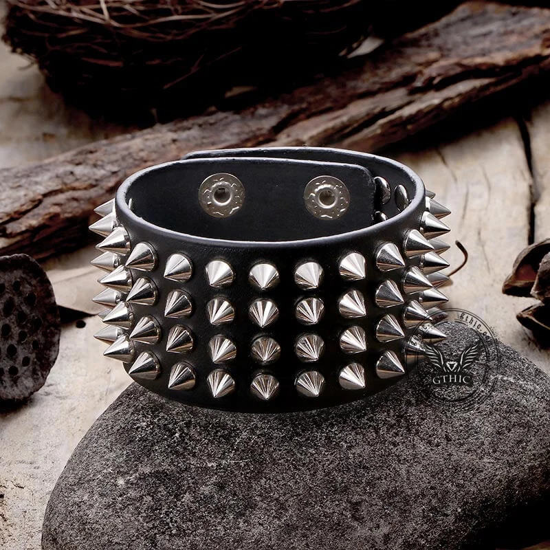 4 Rows of Rivets Leather Bracelet