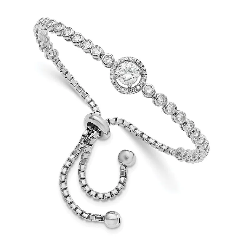 925 Sterling Silver Rhodium-plated Cubic Zirconia Adjustable Bracelet