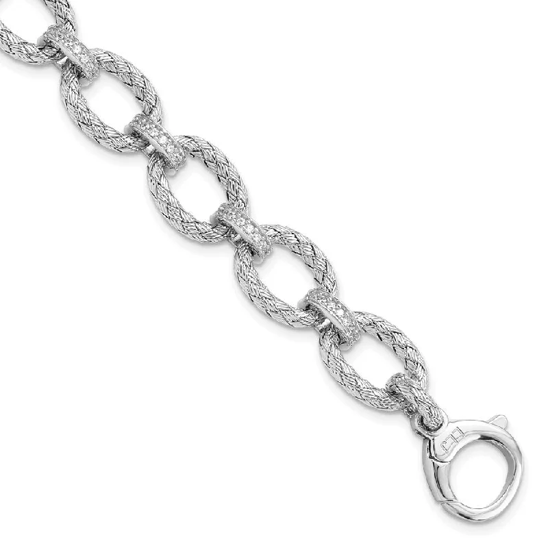 925 Sterling Silver Rhodium-plated Cubic Zirconia Woven Link Bracelet, 7.25"