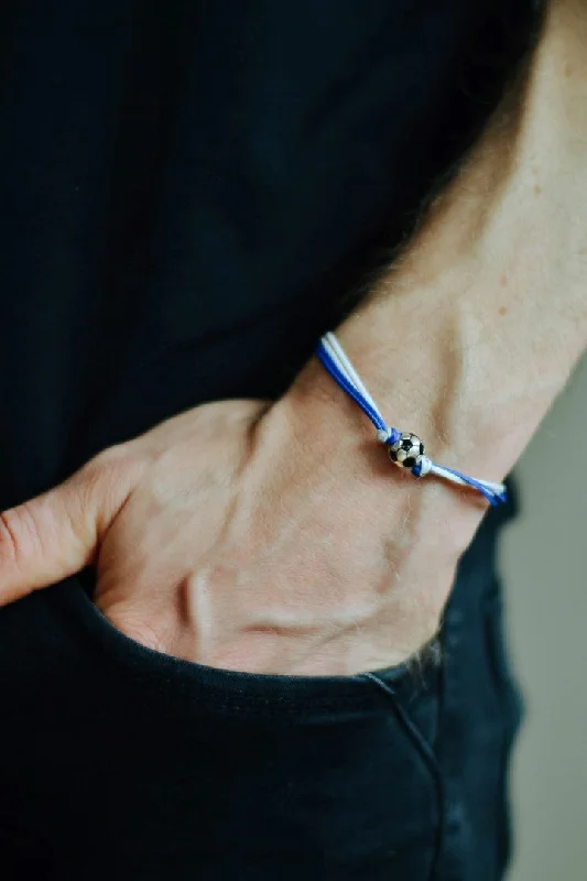 Blue and white soccer bracelet for men, gift for him