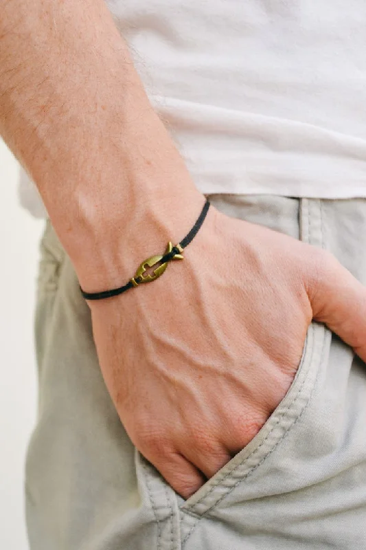 Bronze Cross fish bracelet for men, black cord, christian gift for him