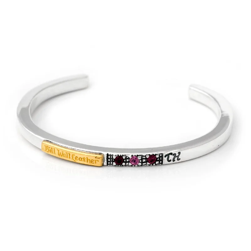 BWL Bracelet - Square Smooth Bangle with 3 Natural Stones and Gold Skid Plate