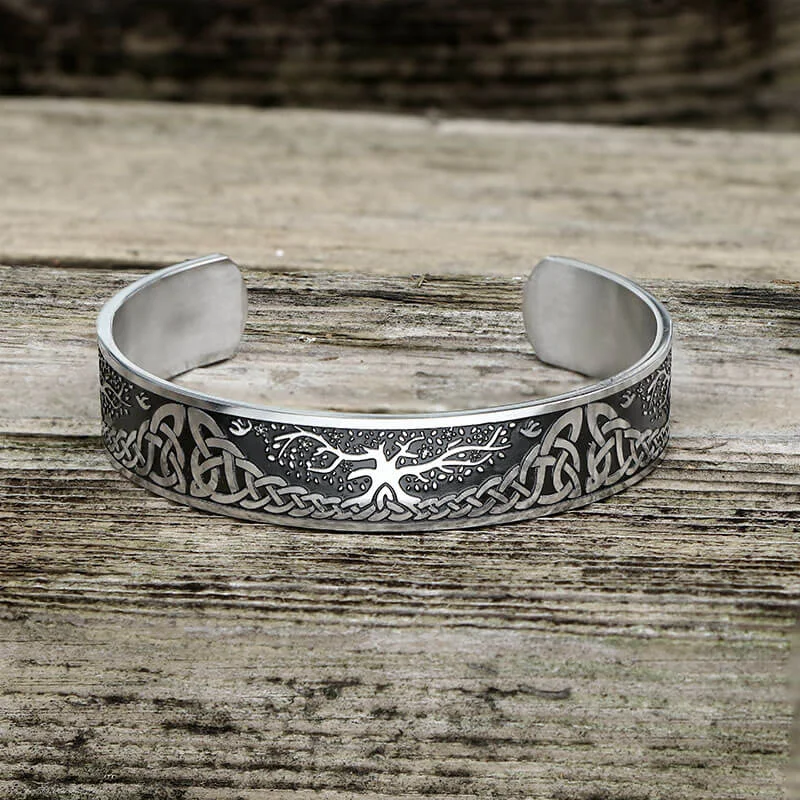 Celtic Knot Yggdrasil Stainless Steel Viking Cuff Bracelet