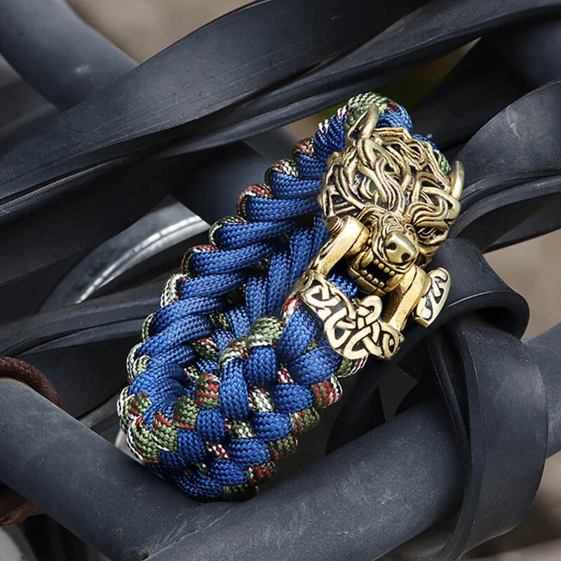 Celtic Wolf Brass Paracord Bracelet