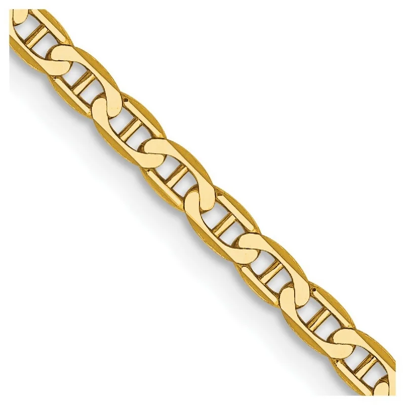 Curata 10k Yellow Gold 3mm Flat Mariner Anchor Chain Bracelet