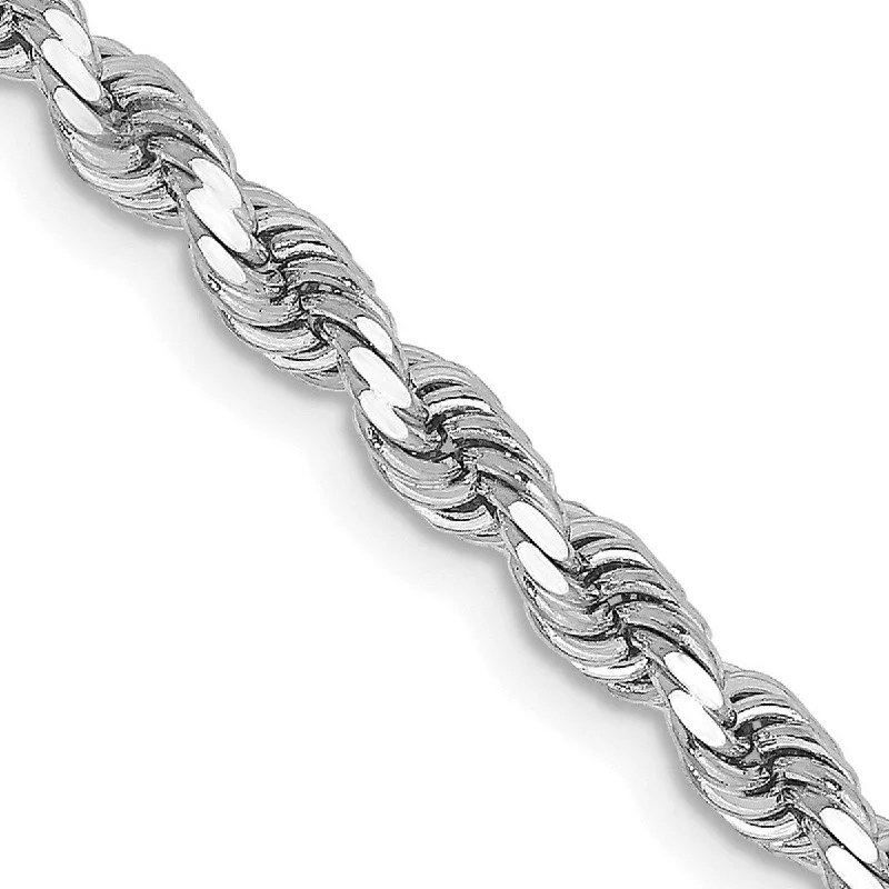 Curata 14k White Gold 3.25mm Sparkle Cut Rope With Lobster Clasp Chain Bracelet